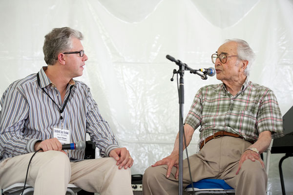 Artist-in-Residence, Matt Wilson leads artist talk with Dave Brubeck in 2010.  Photo by Steve Sussman